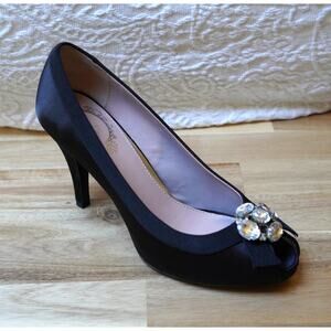Sam & Libby Crystal Embellished Peep Toe Satin Heels Pumps Size 8